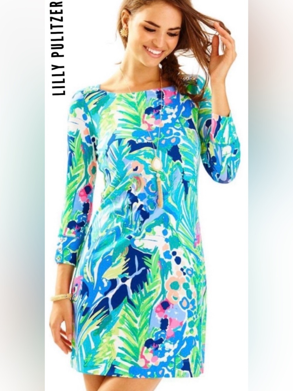 Lilly Pulitzer Sophie Purrfect Tropical Colorful Green Print Shift Dress Sz XS